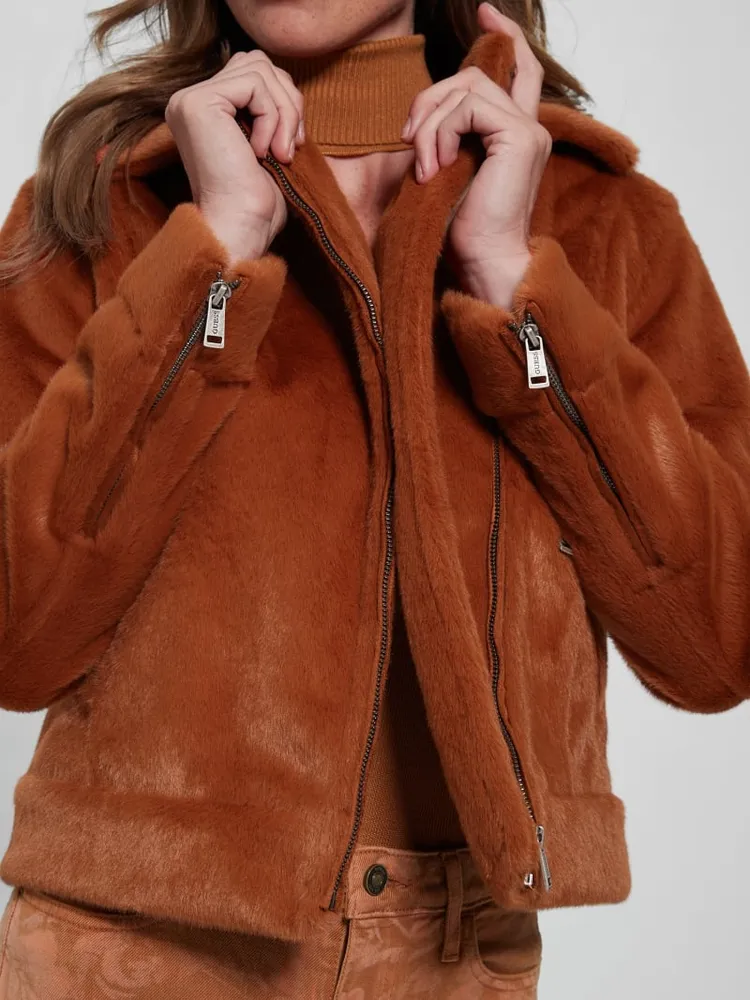 Guess faux fur moto jacket online