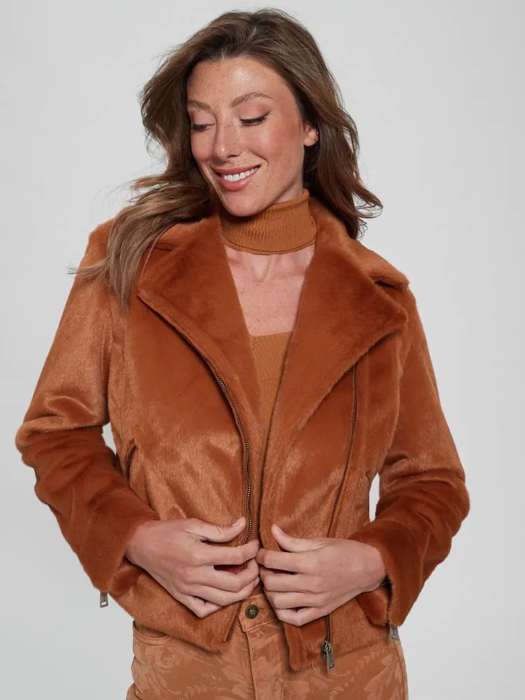 Guess faux cheap fur moto jacket