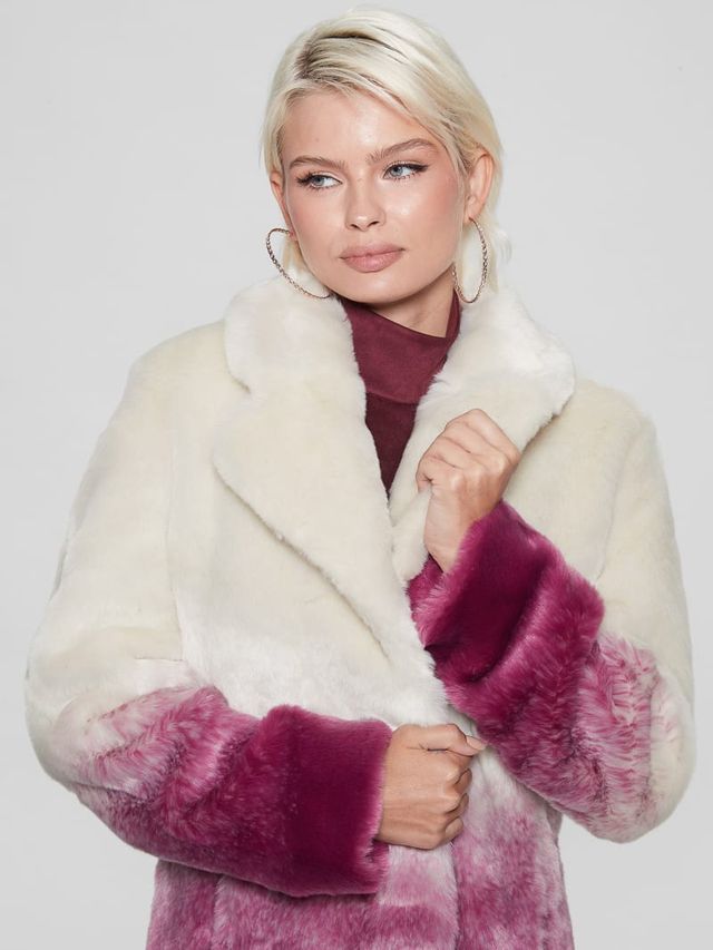 Guess pink fur coat cheap