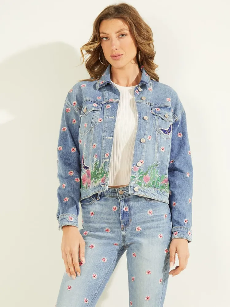 Guess embroidered denim jacket new arrivals