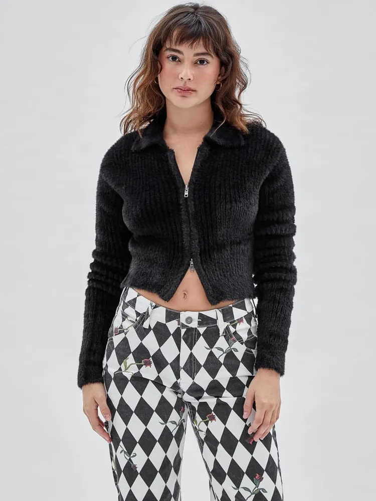 Fuzzy zip best sale up sweater
