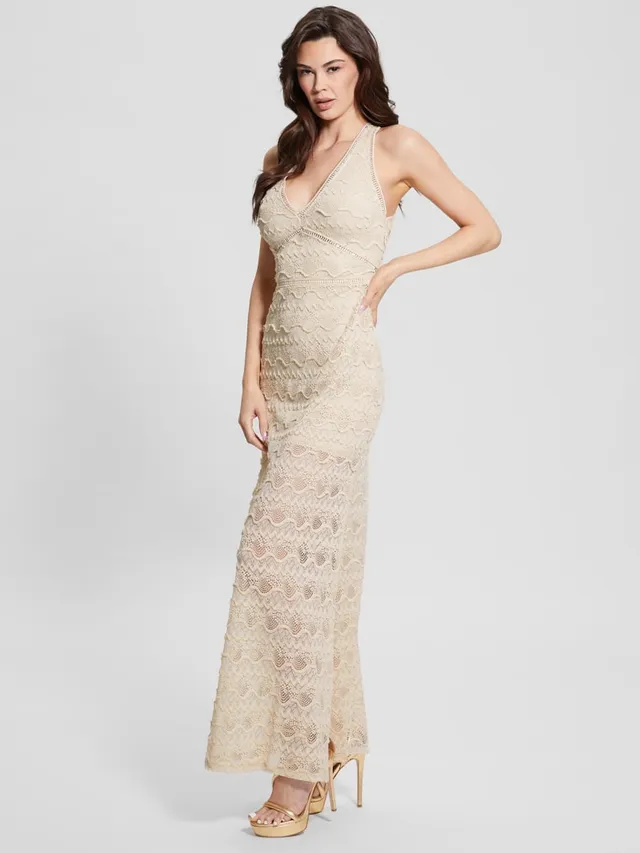 Beige lace maxi dress clearance