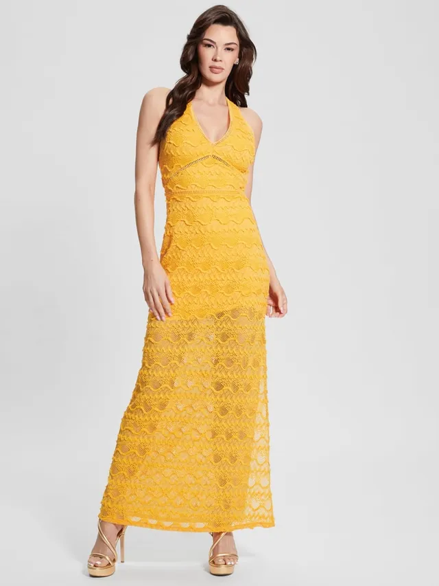 Guess yellow lace dress new arrivals