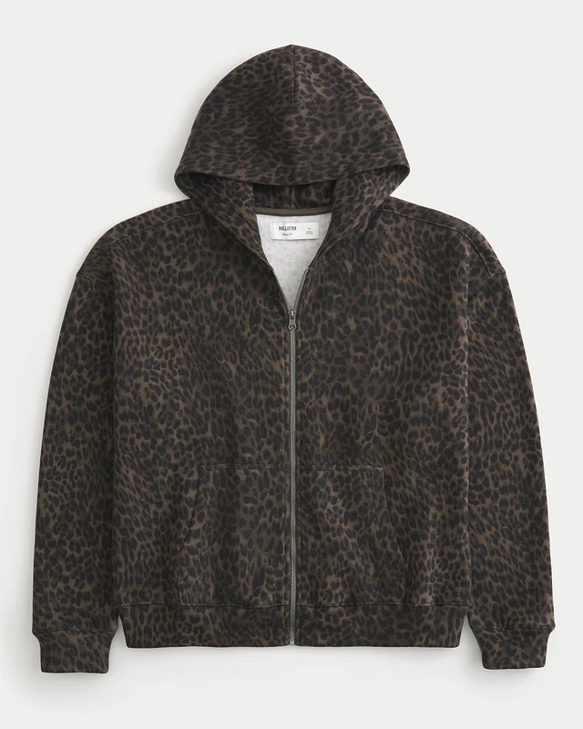 embroid salvage camel Leopard hood zip-up ◇WESKEN◇