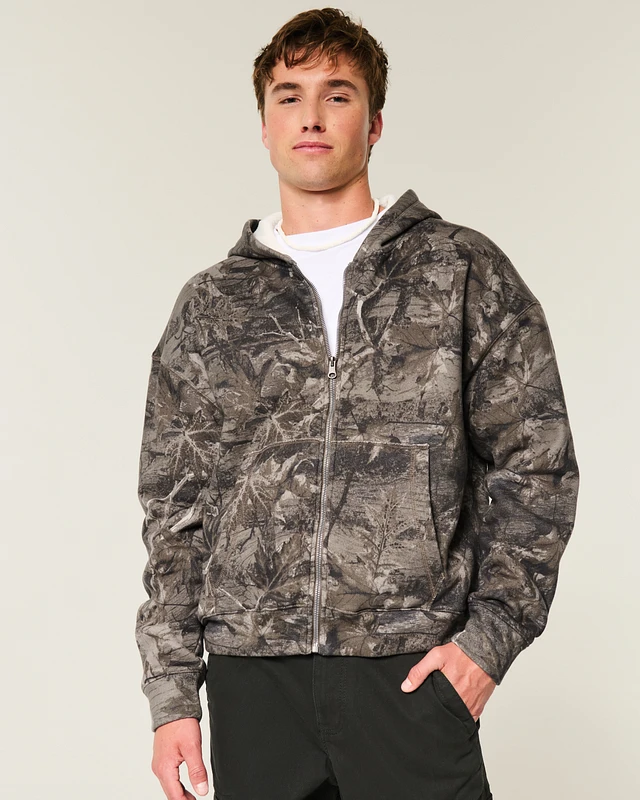 Hollister Boxy Waffle-Lined Zip-Up Hoodie | Liberty Center