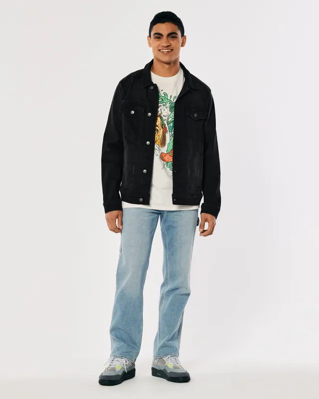 Hollister black denim jacket sales mens