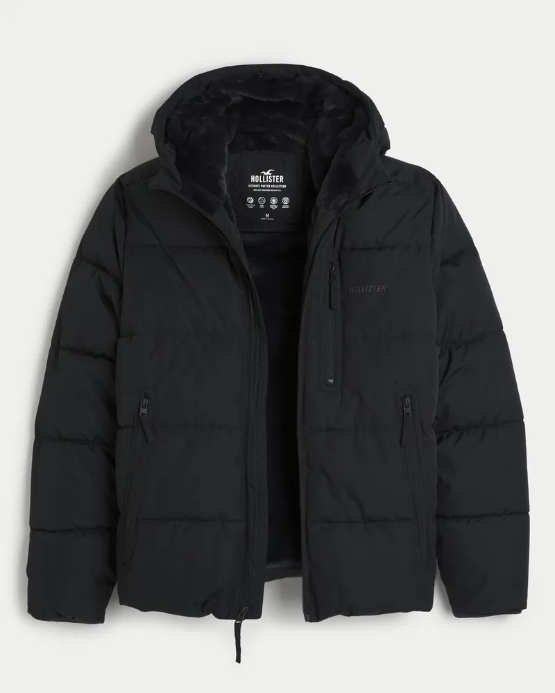 Mock neck puffer jacket hollister sale