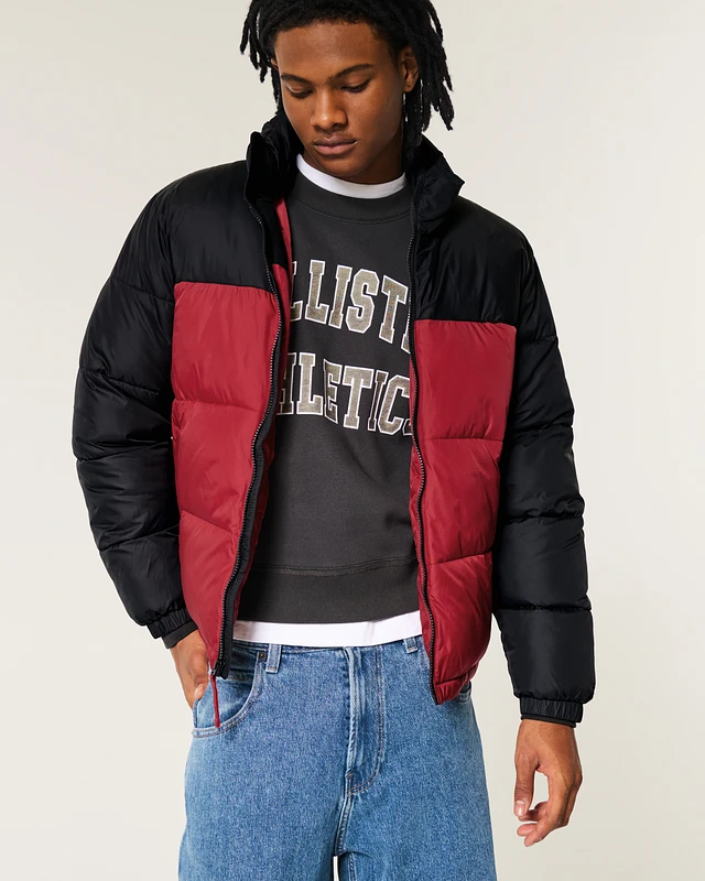 Red hollister puffer jacket store
