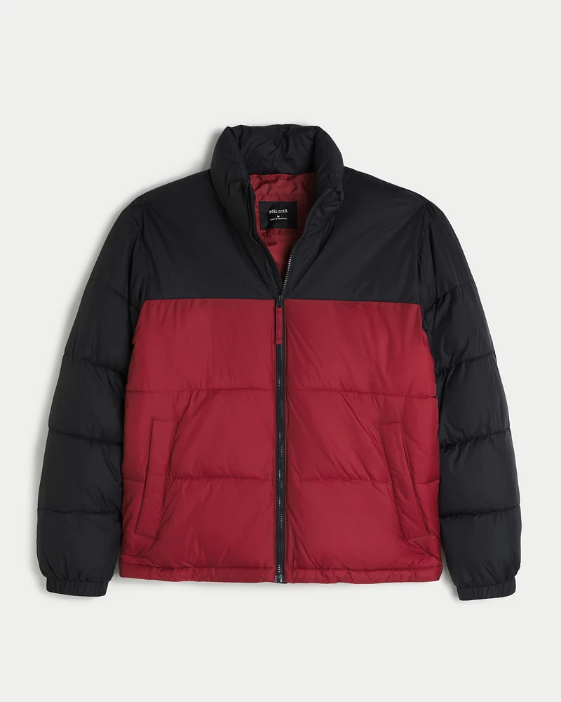 Mock neck puffer jacket hollister sales