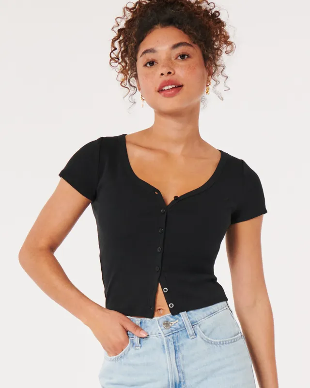 Hollister button shop front crop top