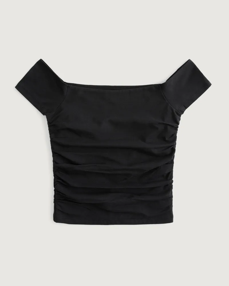 Shirred off the shoulder top outlet