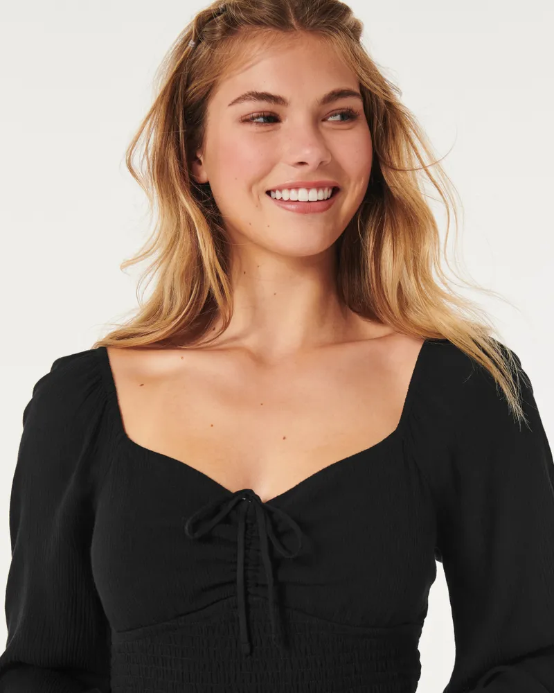 Hollister Smocked Long Sleeve Cinch Front Top Mall of America
