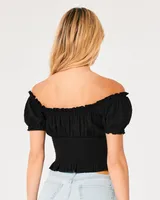 Smocked off the shoulder top hollister sales