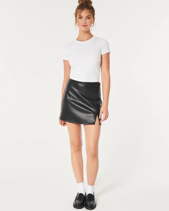 Black leather skirt on sale hollister