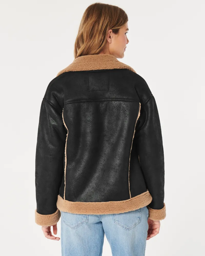 Hollister Sherpa Lined Faux Suede Biker Jacket Bramalea City Centre
