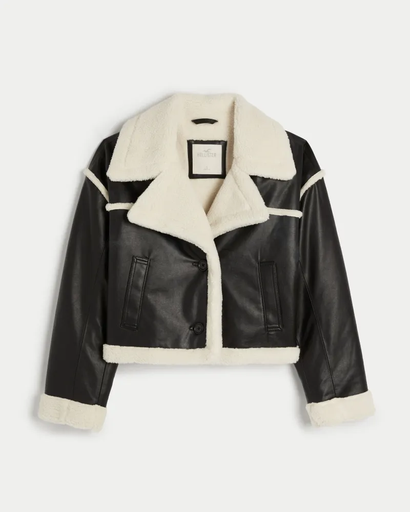 Hollister black shearling biker store jacket