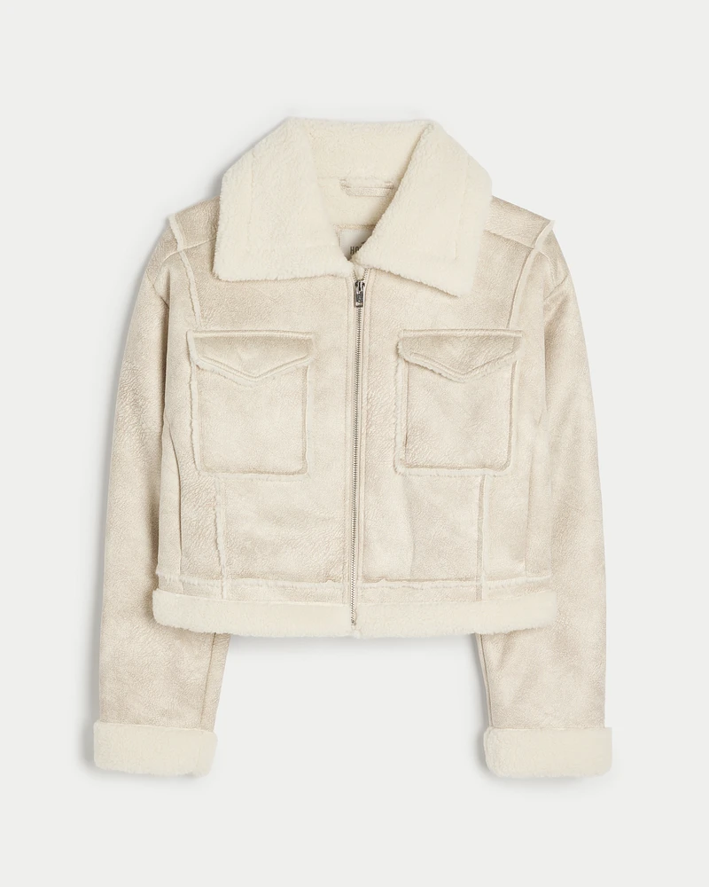 Hollister black shearling biker jacket on sale