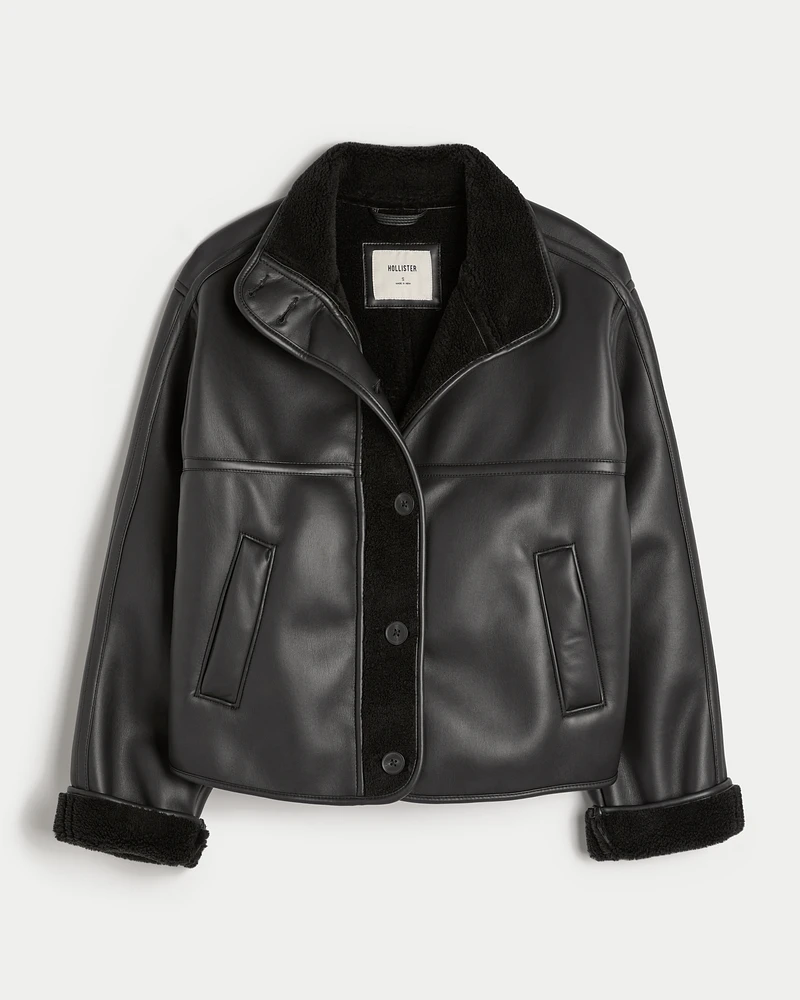 Hollister leather jacket with hood 2025