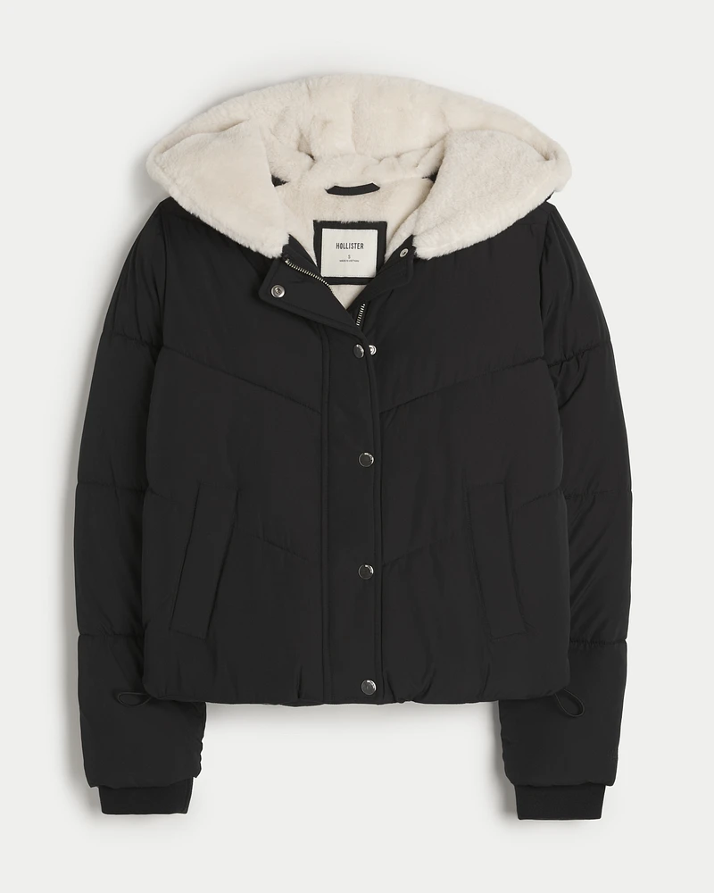Navy faux fur quilted puffer jacket clearance