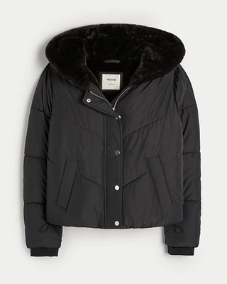 Fur lined hooded puffer jacket deals