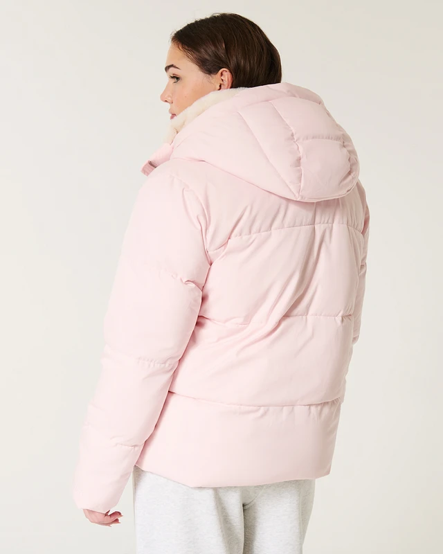 Hollister pink puffer jacket new arrivals