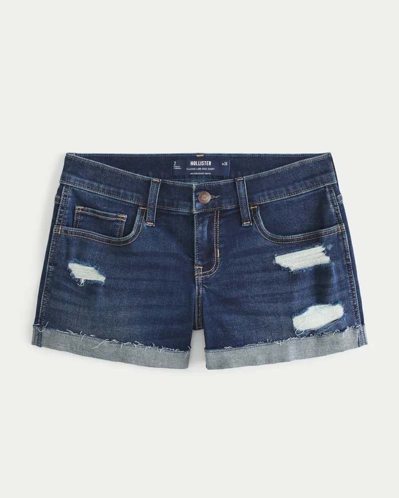 Hollister Low Rise Ripped Dark Wash Denim Shorts CoolSprings