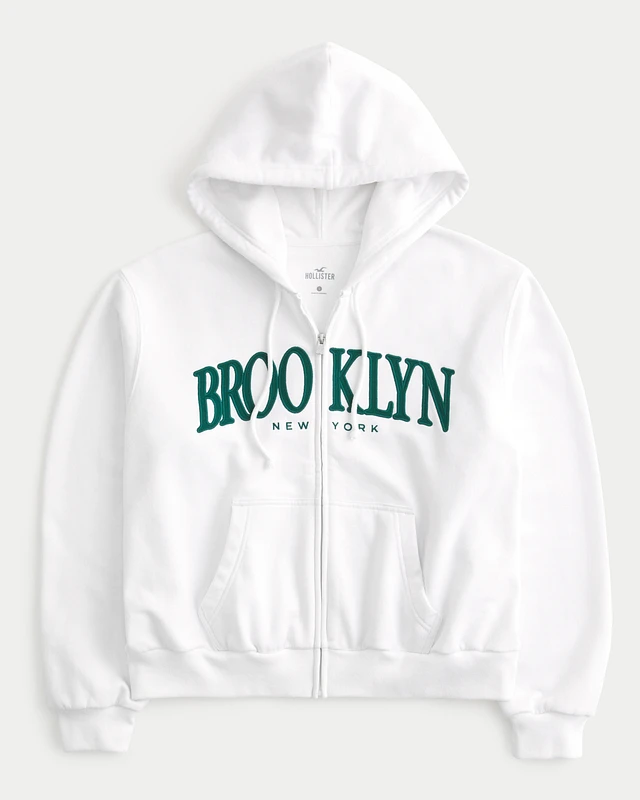 Hollister Easy Brooklyn New York Graphic Zip-Up Hoodie | Liberty