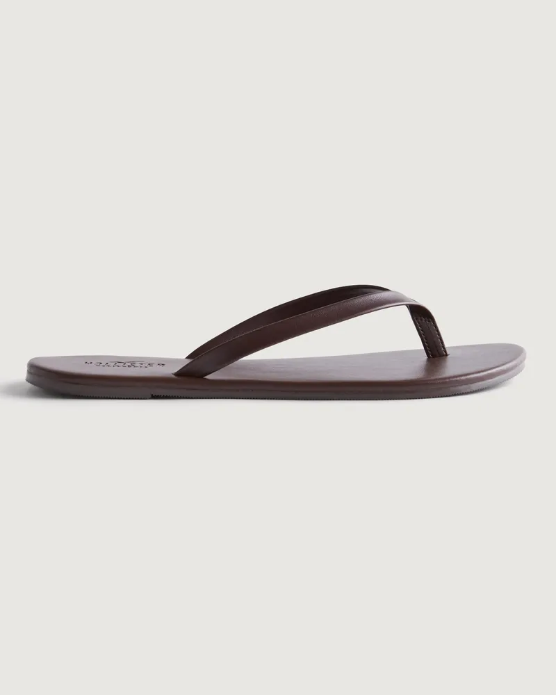Hollister brown leather deals flip flops