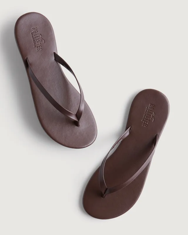 Hollister brown leather flip flops on sale