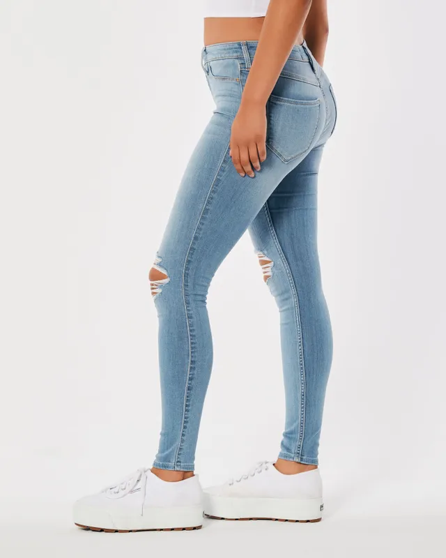 Mid rise medium wash ripped ankle leggings outlet