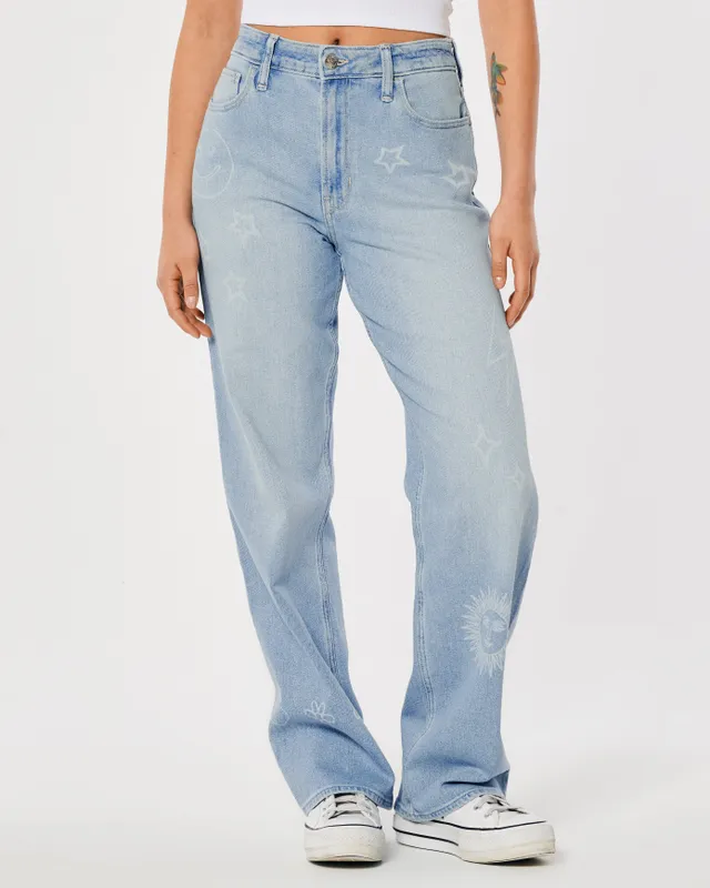 Hollister Ultra High Rise Light Wash Printed Dad Jeans Hamilton
