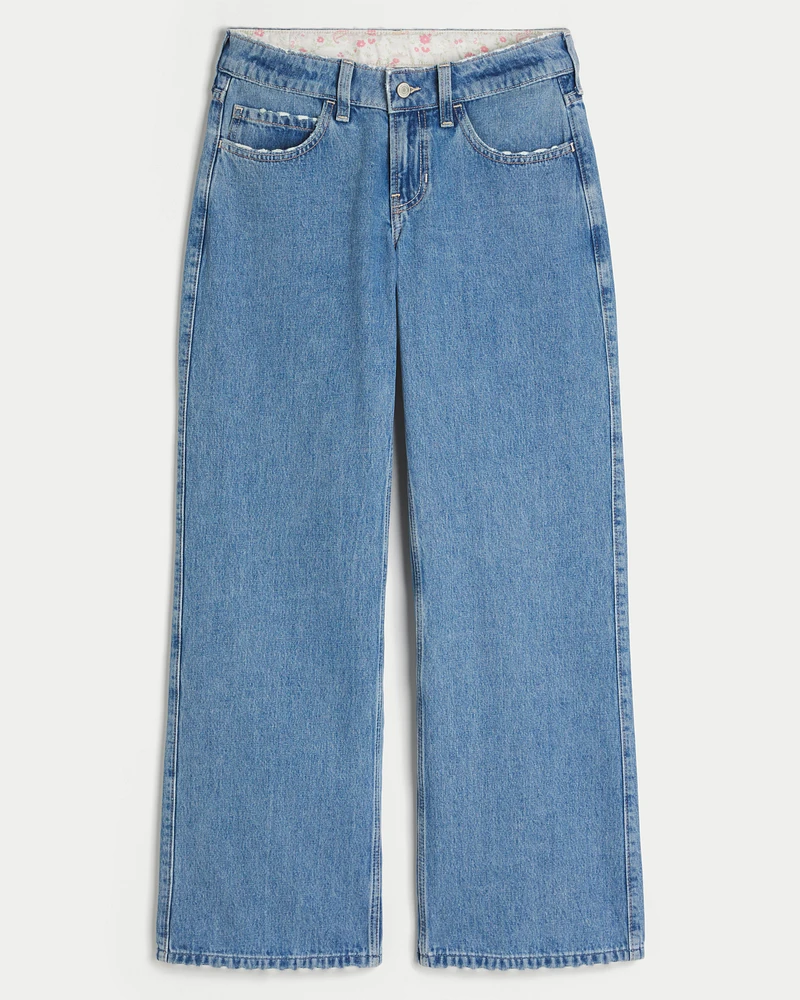 【AAKE】SIDE FOLD WASHING DENIM Hollister Low-Rise Medium Wash Foldover Waist Baggy Jean