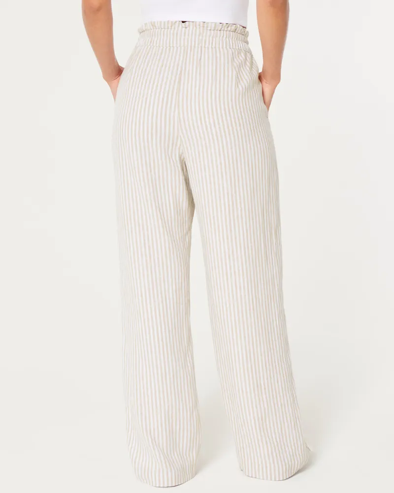 Hollister Adjustable Rise Linen Blend Baggy Paperbag Pants Mall
