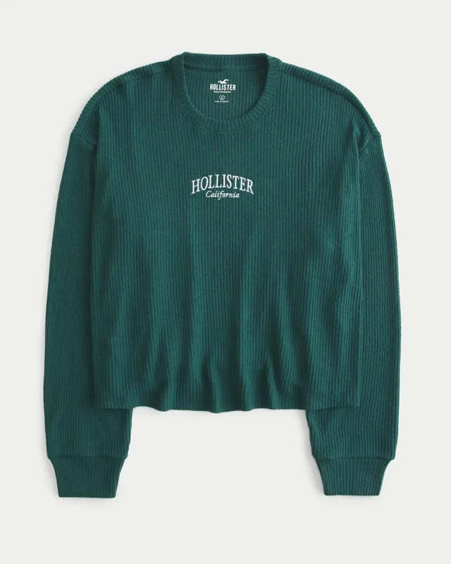 Hollister Easy Cozy Ribbed Long Sleeve Logo Graphic Tee Hamilton