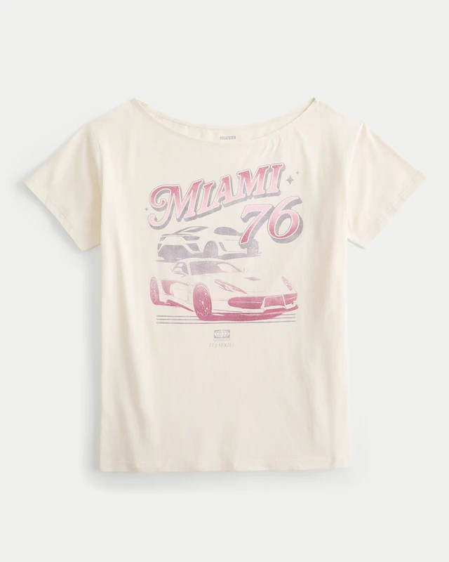 Hollister Oversized Off-the-Shoulder Miami Racing Graphic Tee