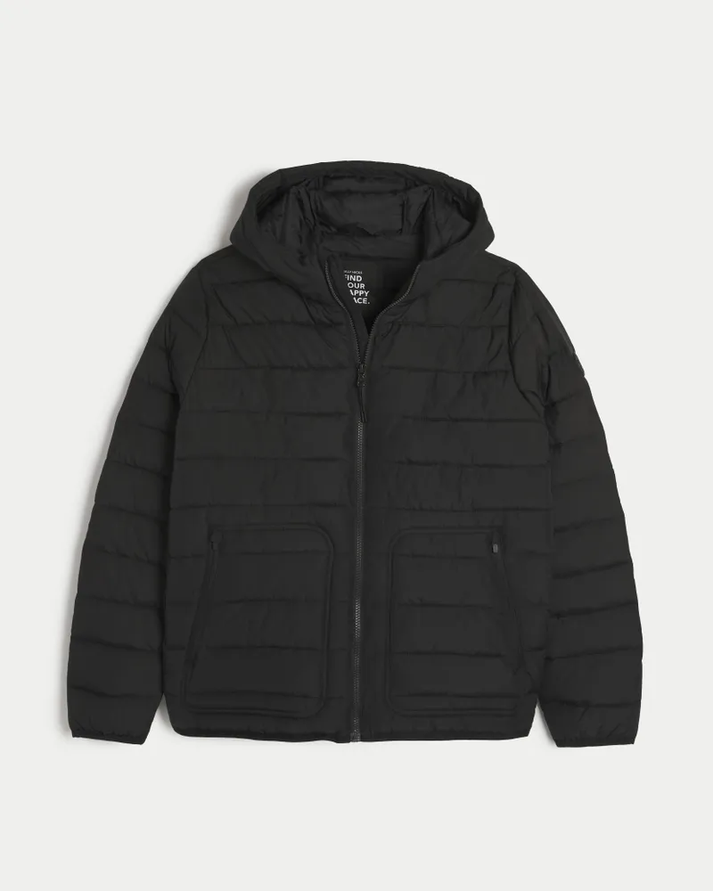Lightweight hooded puffer jacket clearance hollister