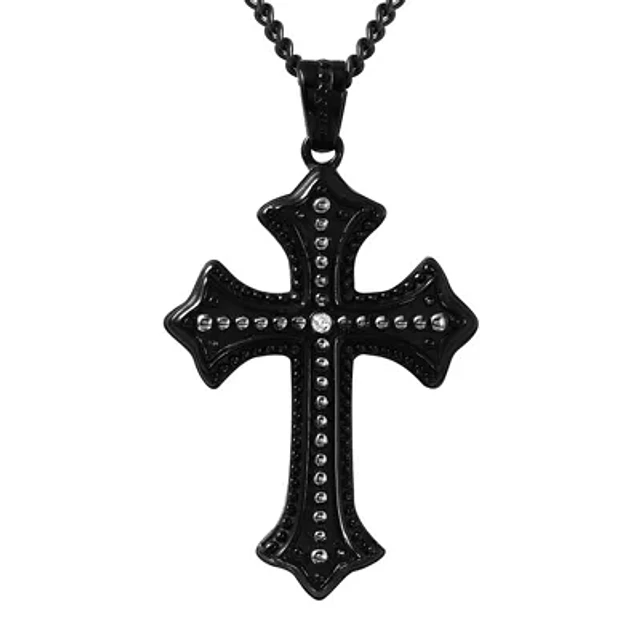 Zales Men's Black Diamond Accent Tribal Cross Pendant in Two-Tone