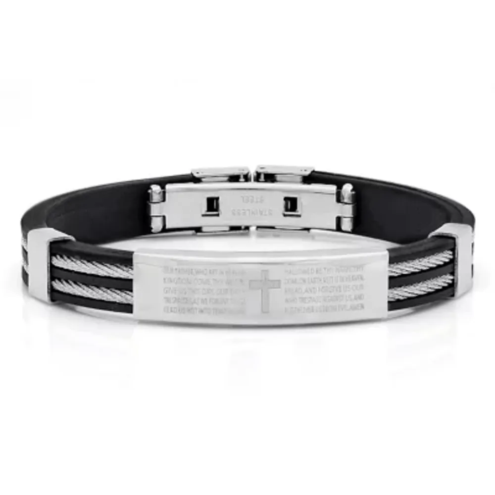 Men's Leather Bracelet With Stainless Steel Blessing, Jewish Bracelets And Charms | Judaica Web Store