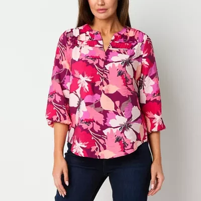 Liz Claiborne Womens Keyhole Neck 3/4 Sleeve Blouse | Dulles