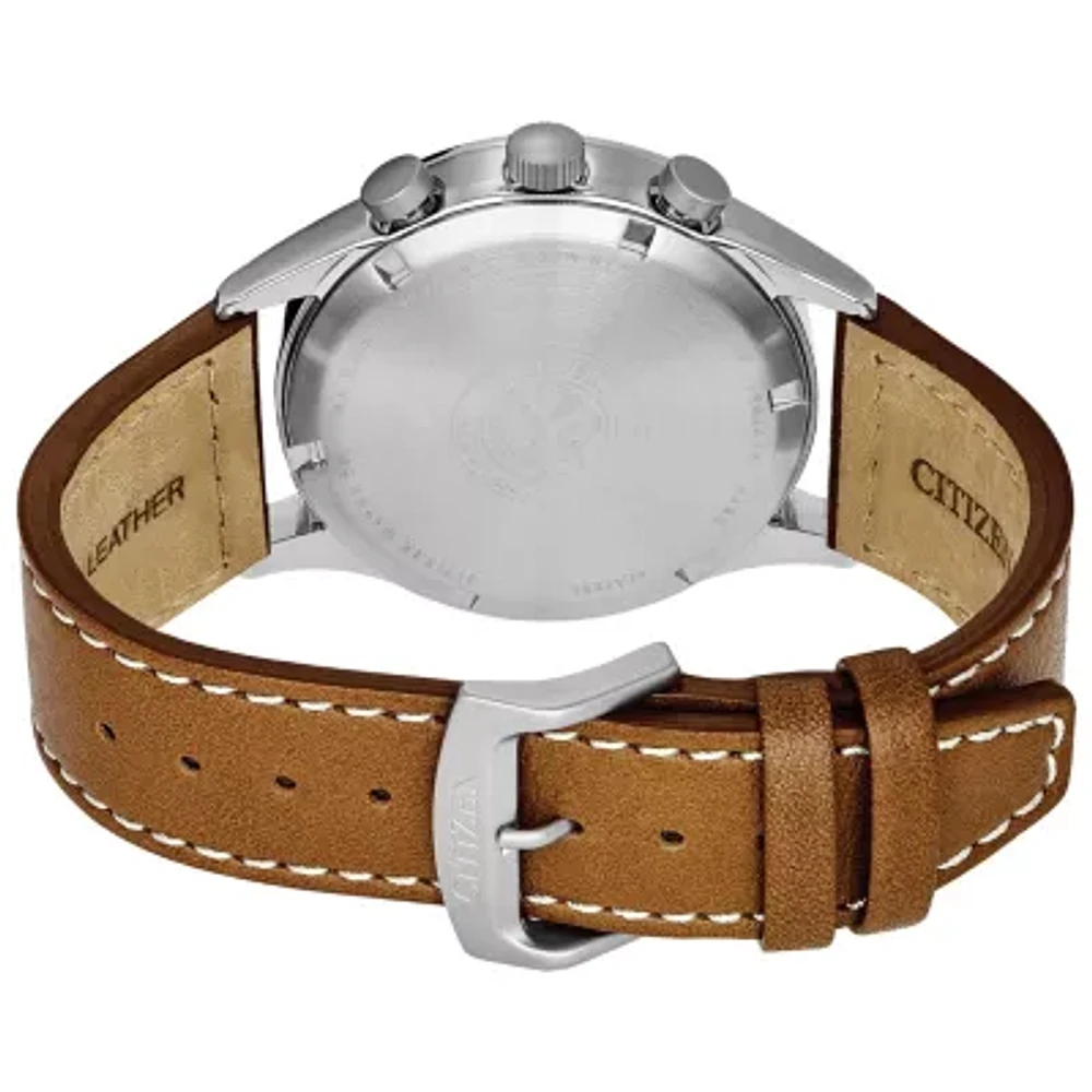 Citizen Chandler Mens Chronograph Brown Leather Strap Watch Ca0621