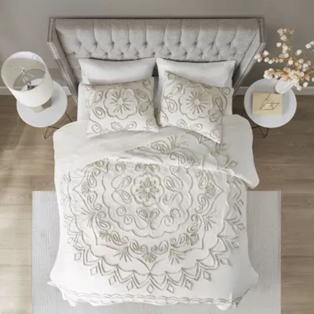 Cecily Tufted cheapest Cotton Chenille Medallion Duvet Cover Set Full/Queen