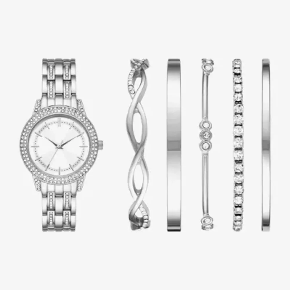 Ladies silver watch and bracelet outlet set