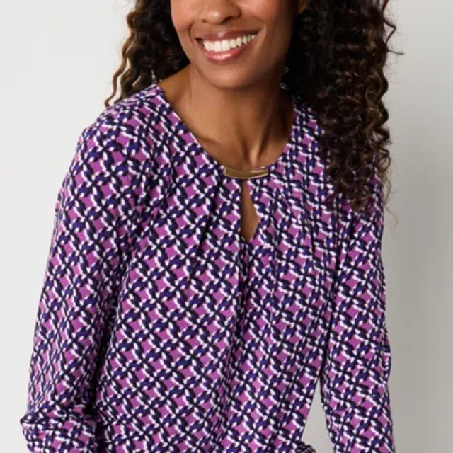 Liz Claiborne Womens Keyhole Neck 3/4 Sleeve Blouse | Dulles