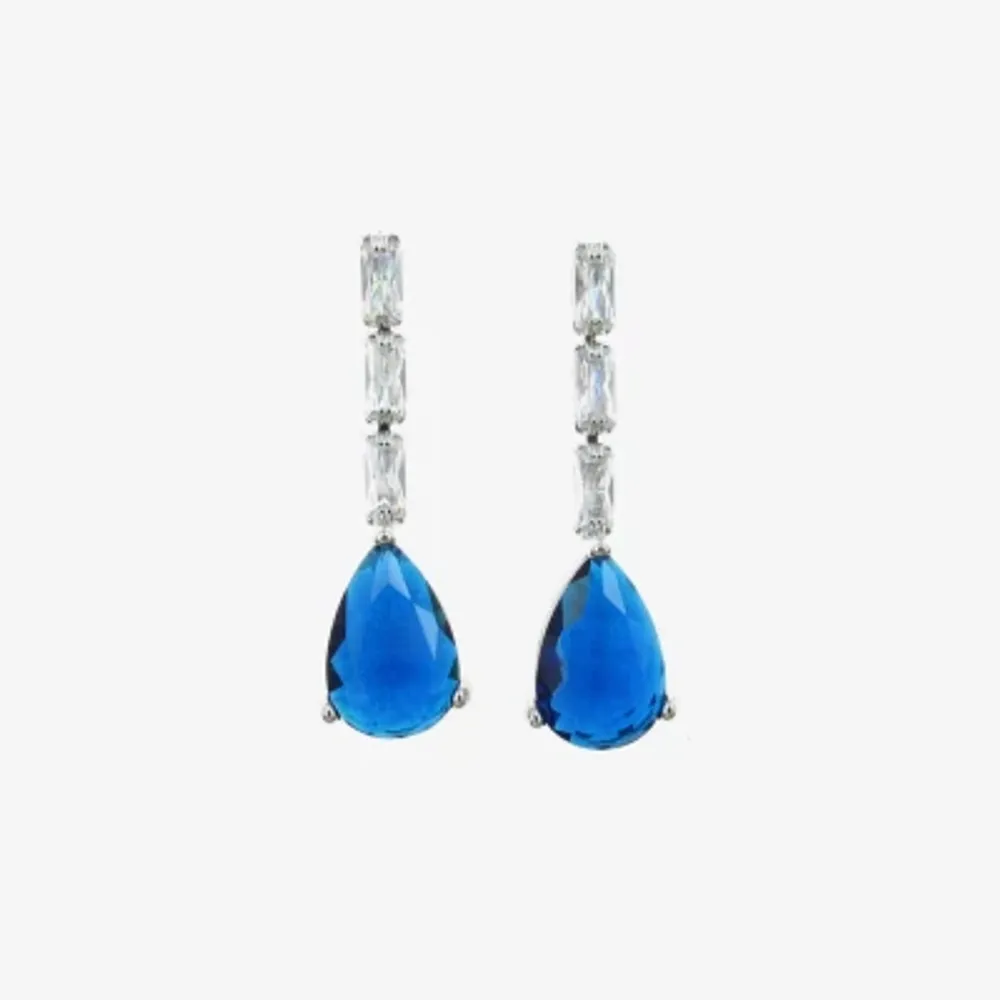 Vieste Rosa Silver Tone Clear Blue Crystal Pear Drop Earrings