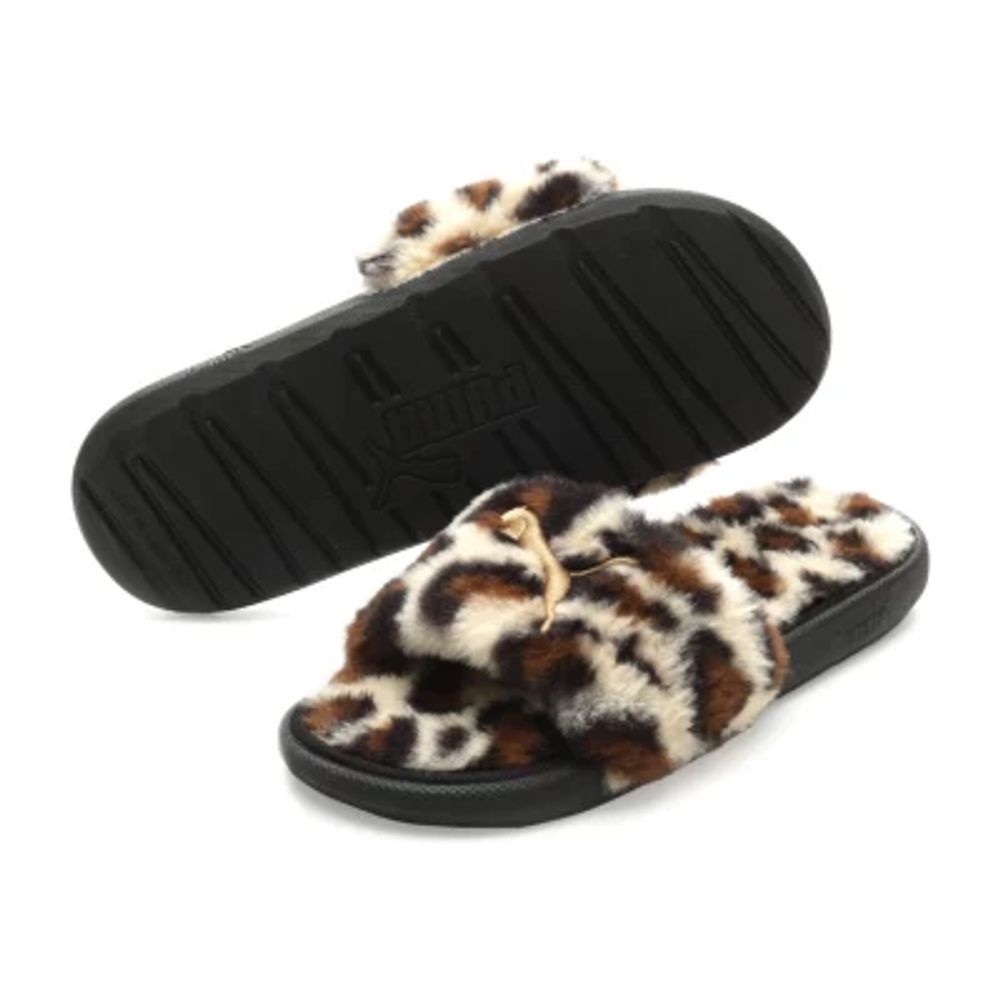 Puma furry slides clearance leopard