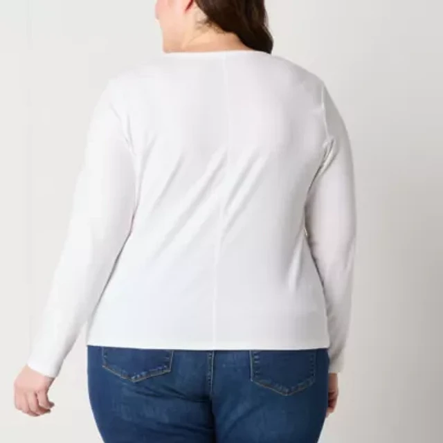 A.n.a Womens Plus Crew Neck Long Sleeve T-Shirt | Brazos Mall