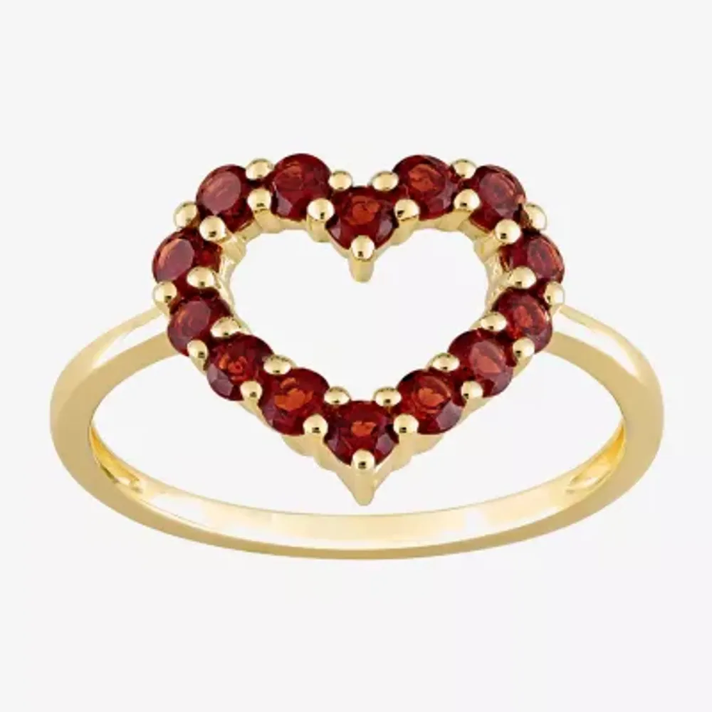 FINE JEWELRY Womens Genuine Red Garnet 10K Gold Heart Cocktail