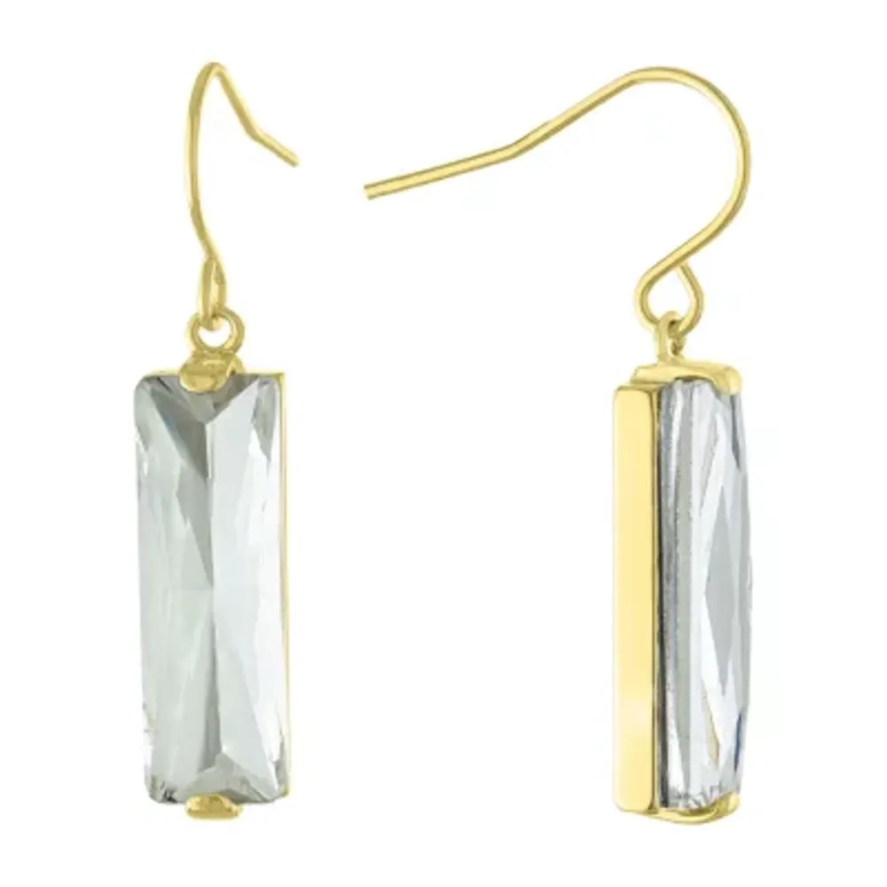 Sparkle Allure Crystal 24K Gold Over Brass Rectangular Drop Earrings 