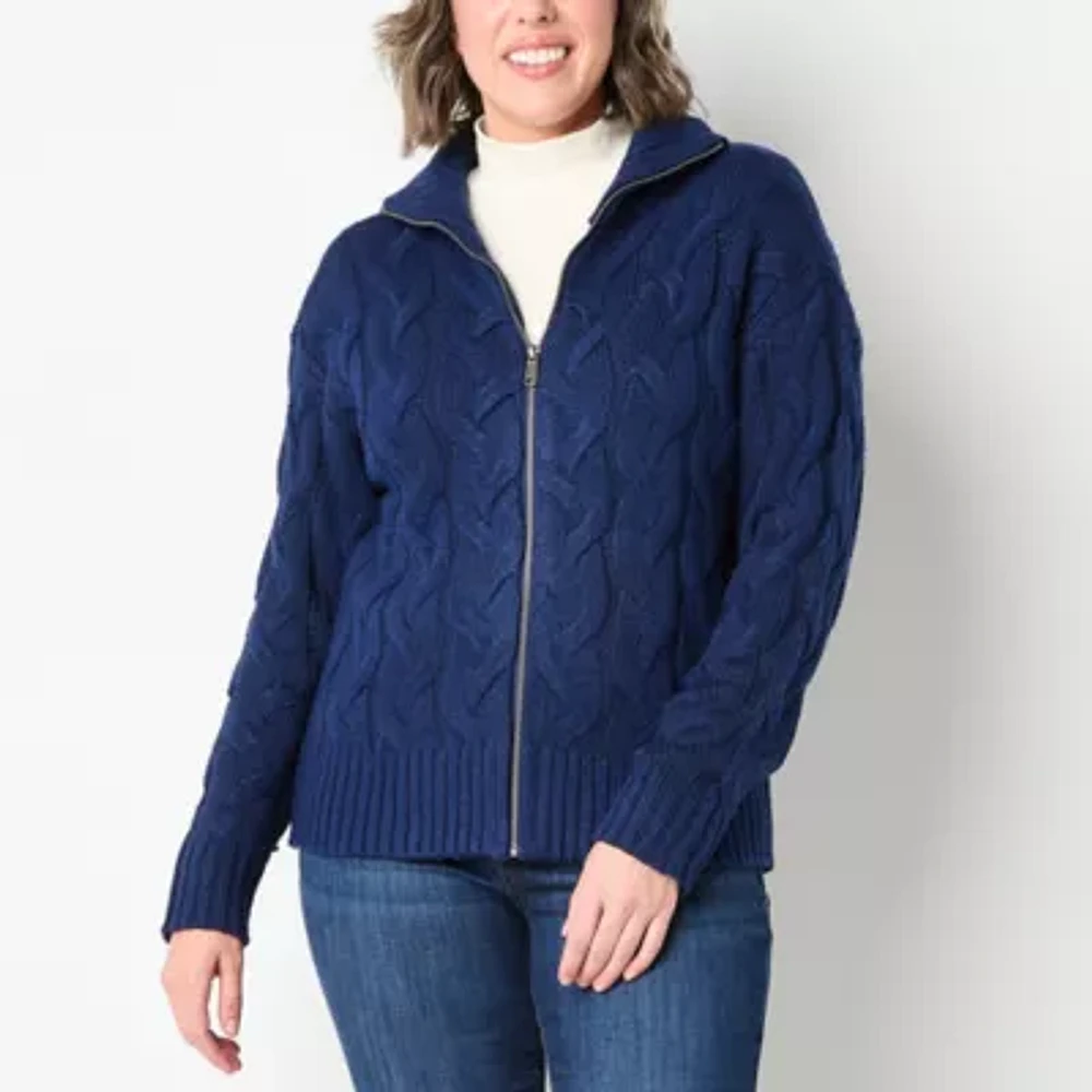 St. John Sport outlet Patch Pocket Zip Up Wool Cardigan Navy Blue Womens Size Medium