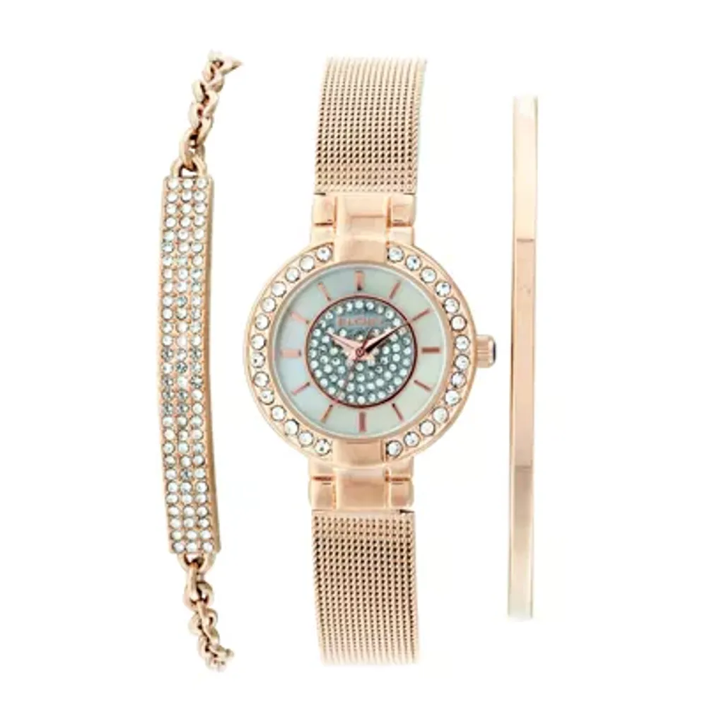 Elgin Womens Rose Gold Tone Bracelet And Watch Set Eg16008RGST